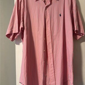 Polo by Ralph Lauren Men's Pink and Blue Striped Shirt
